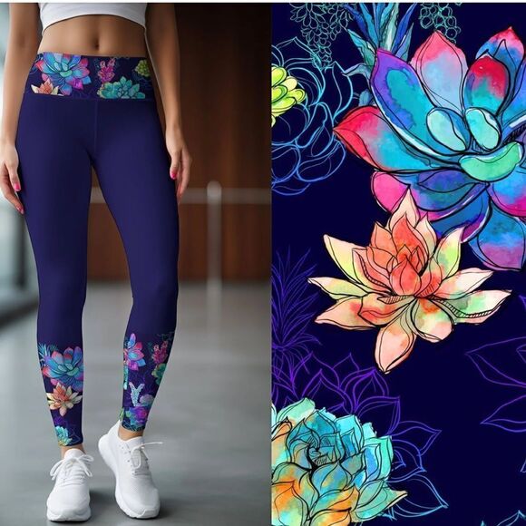 Like new!, Pineapple Clothing Bali Blue Lucy Navy Leggings Yoga Pants Size M - Picture 1 of 11